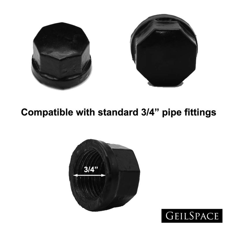GeilSpace Cap, Malleable Iron Pipe Fittings - Vintage DIY Industrial Shelving, Industrial Decor, Furniture DIY (3/4"", Black) - Image 2